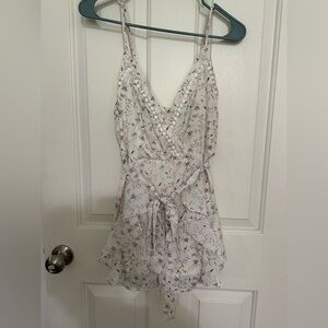 Floral White Romper with Tie Waist